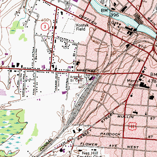 Topographic Map of Arsenal Street Cemetery, NY