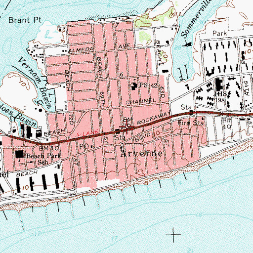 Topographic Map of Arverne, NY