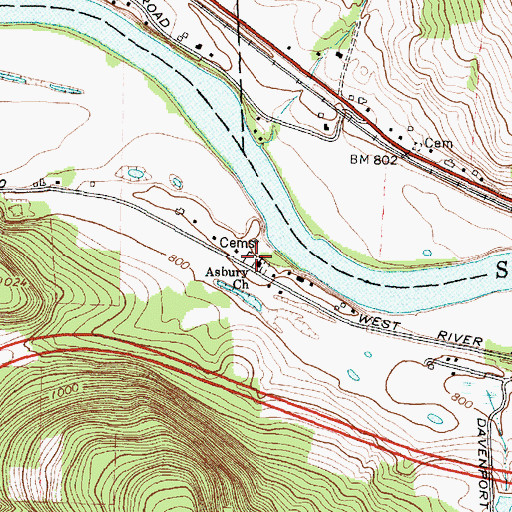 Topographic Map of Asbury Church, NY