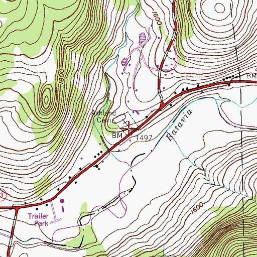 Topographic Map of Ashland Cemetery, NY