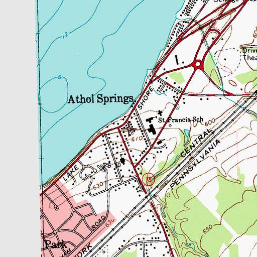 Topographic Map of Athol Springs, NY