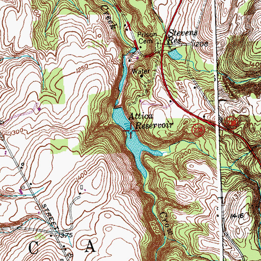 Topographic Map of Attica Reservoir, NY