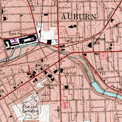 Topographic Map of Auburn, NY
