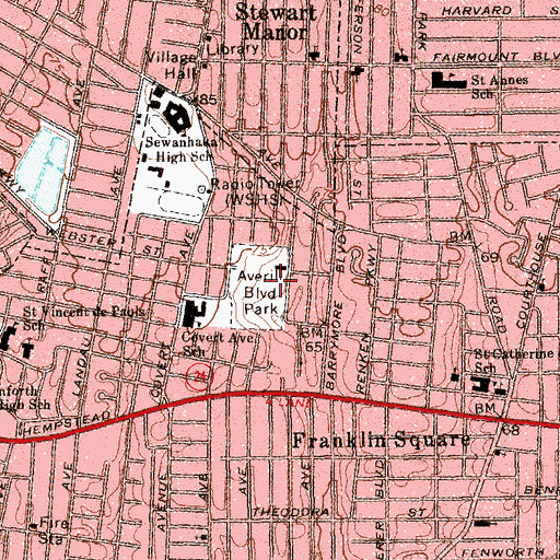Topographic Map of Averill Boulevard Park, NY