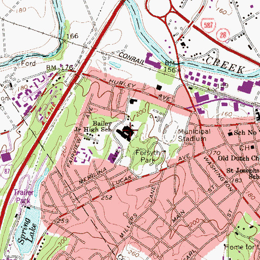 Topographic Map of J Watson Bailey Middle School, NY