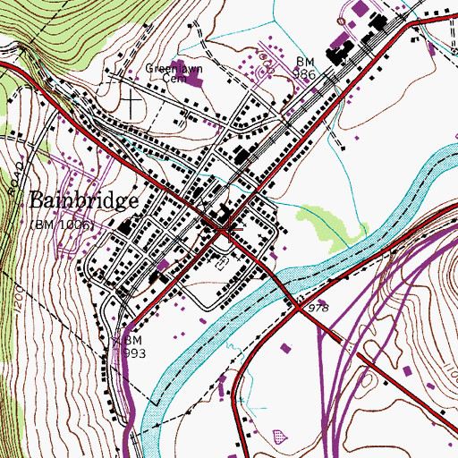 Topographic Map of Bainbridge, NY