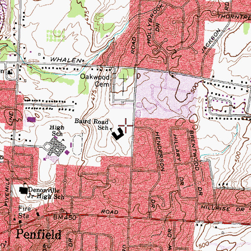Topographic Map of Baird Road School, NY