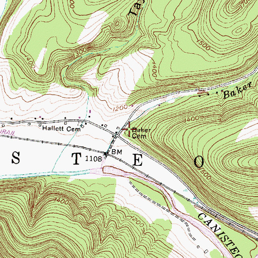 Topographic Map of Baker Cemetery, NY