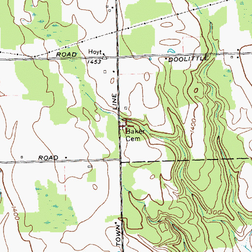 Topographic Map of Baker Cemetery, NY