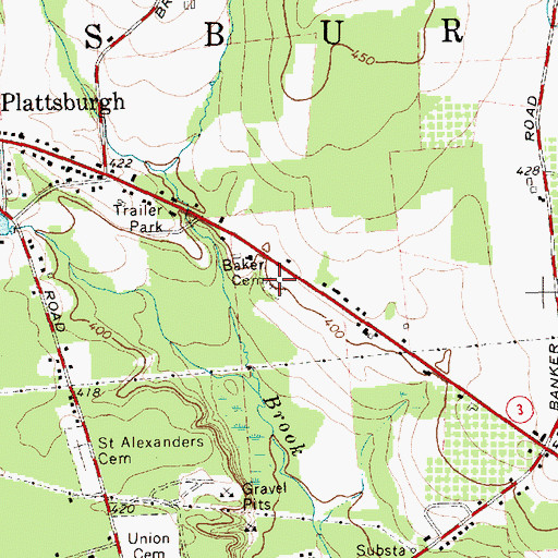 Topographic Map of Baker Cemetery, NY
