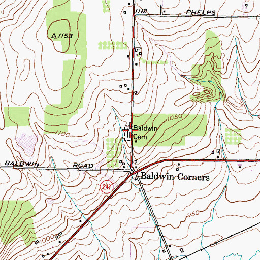 Topographic Map of Baldwin Cemetery, NY