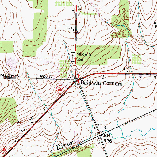 Topographic Map of Baldwin Corners, NY