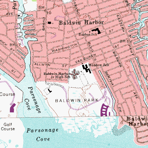 Topographic Map of Baldwin Middle School, NY