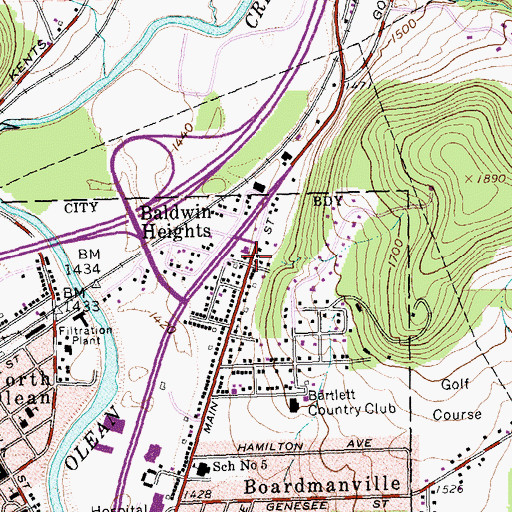 Topographic Map of Baldwin Heights, NY