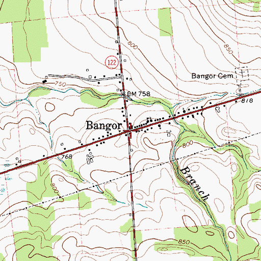 Topographic Map of Bangor, NY