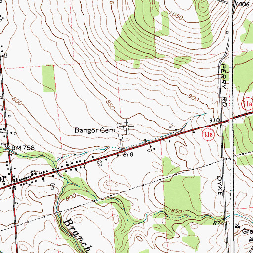 Topographic Map of Bangor Cemetery, NY