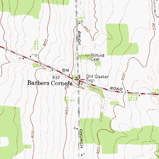 Topographic Map of Barbers Corners, NY