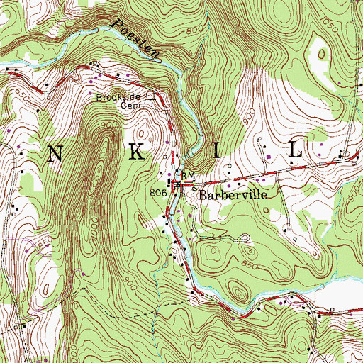 Topographic Map of Barberville, NY