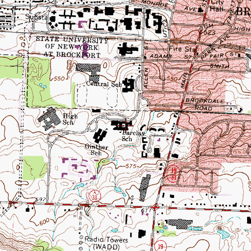 Topographic Map of Barclay Elementary School, NY