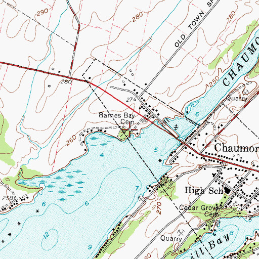 Topographic Map of Barnes Bay Cemetery, NY
