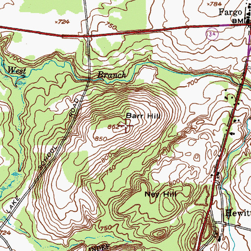 Topographic Map of Barr Hill, NY