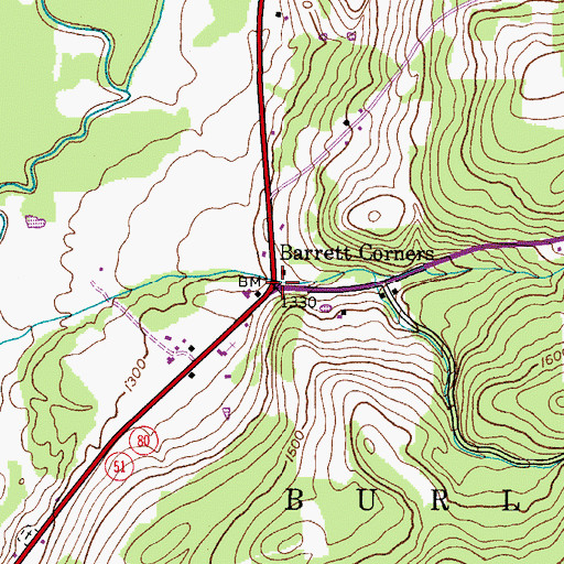Topographic Map of Barrett Corners, NY