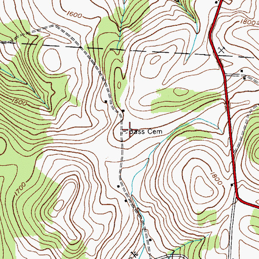 Topographic Map of Bass Cemetery, NY
