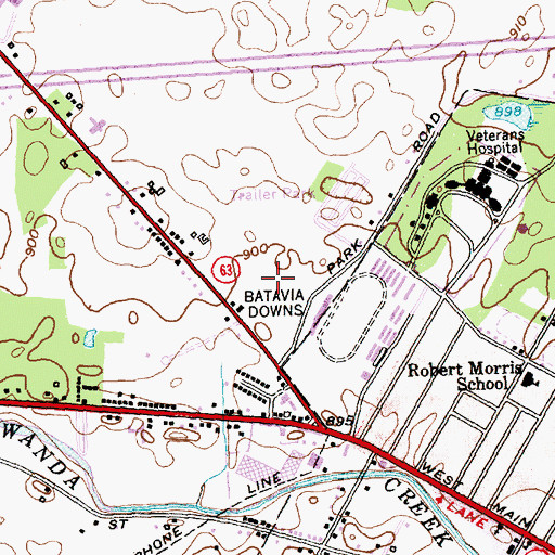 Topographic Map of Batavia Downs, NY