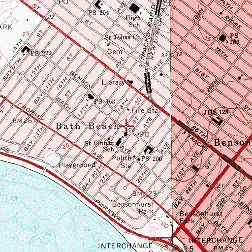 Topographic Map of Bath Beach, NY
