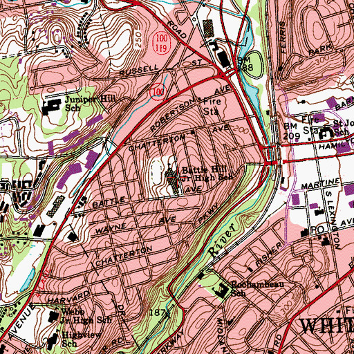 Topographic Map of Battle Hill Junior High School, NY