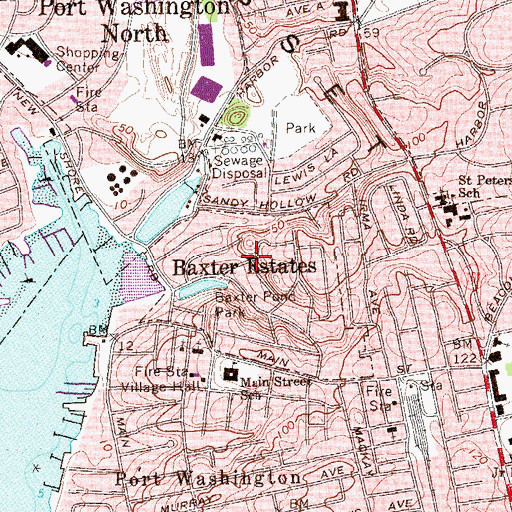 Topographic Map of Baxter Estates, NY