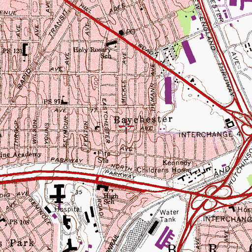 Topographic Map of Baychester, NY