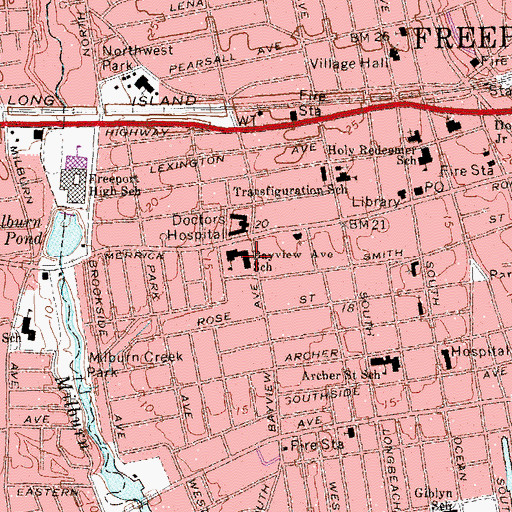Topographic Map of Bayview Avenue School, NY
