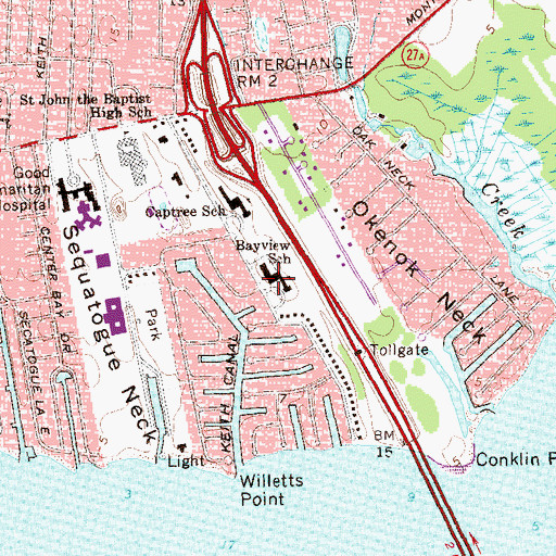 Topographic Map of Bayview Elementary School, NY