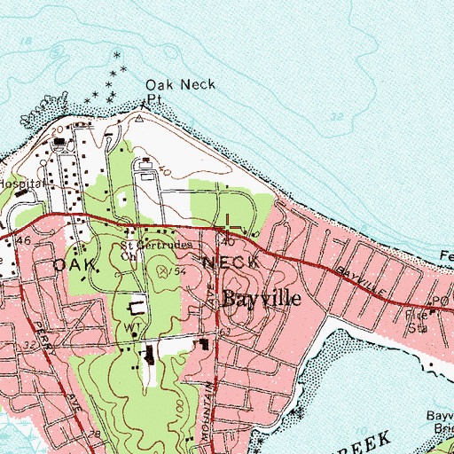 Topographic Map of Bayville, NY