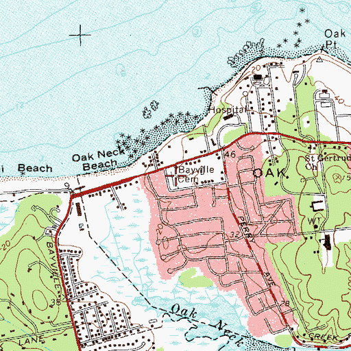 Topographic Map of Bayville Cemetery, NY