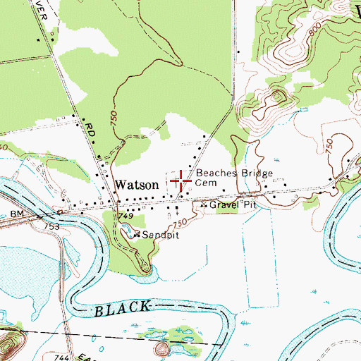 Topographic Map of Beaches Bridge Cemetery, NY