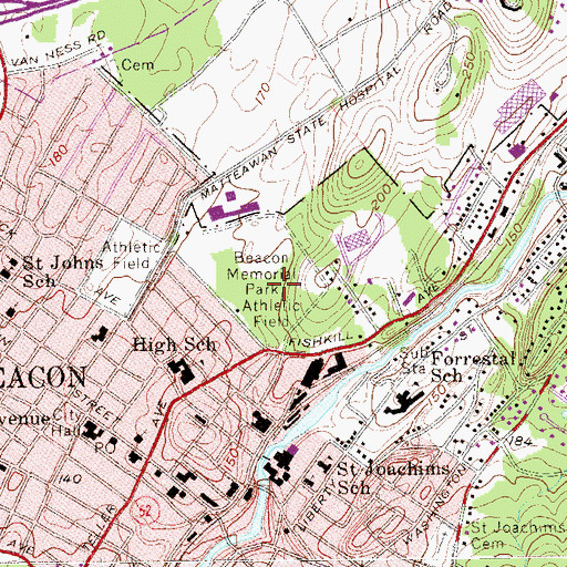 Topographic Map of Beacon Memorial Park Athletic Field, NY