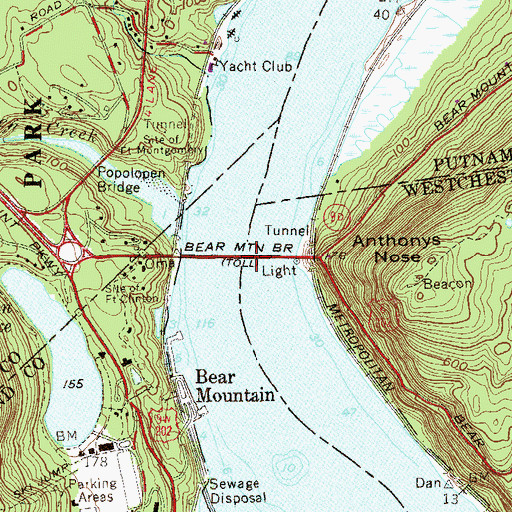 Topographic Map of Bear Mountain Bridge, NY