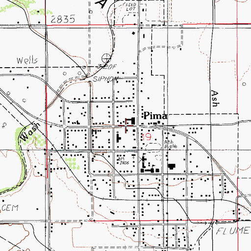 Topographic Map of Pima, AZ