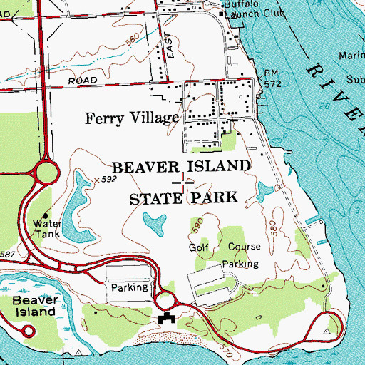 Topographic Map of Beaver Island State Park, NY