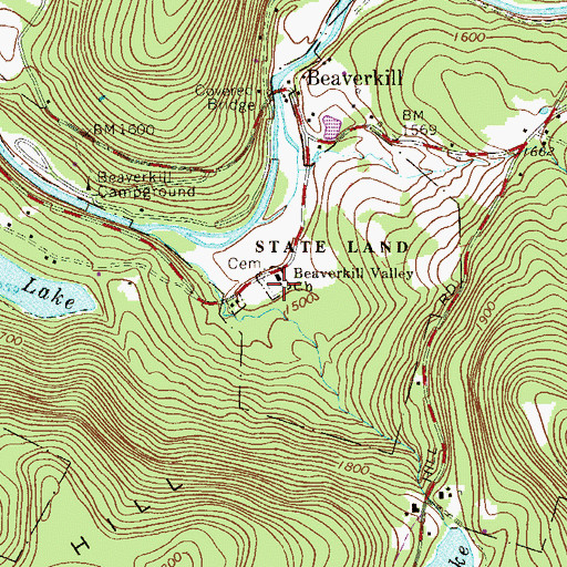 Topographic Map of Beaverkill Valley Church, NY