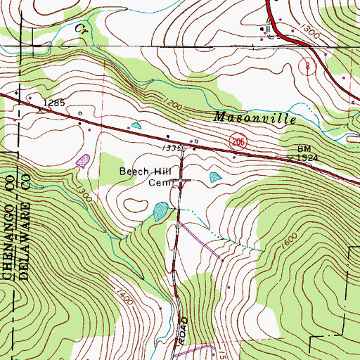 Topographic Map of Beach Hill Cemetery, NY