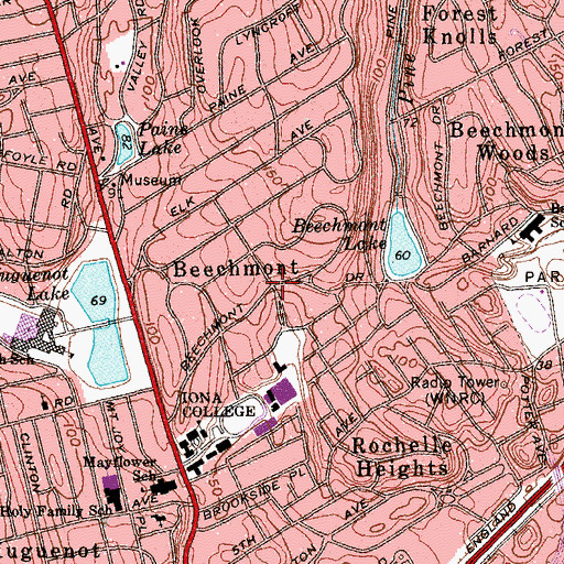 Topographic Map of Beechmont, NY