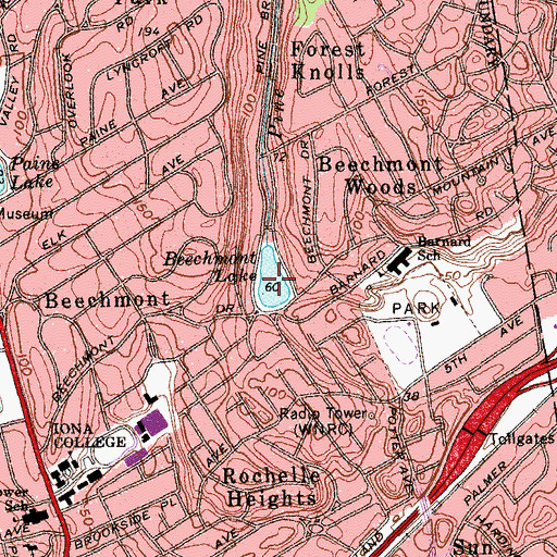 Topographic Map of Beechmont Lake, NY