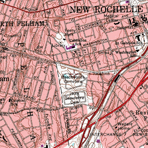 Topographic Map of Beechwoods Cemetery, NY