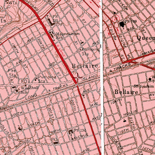 Topographic Map of Bellaire, NY