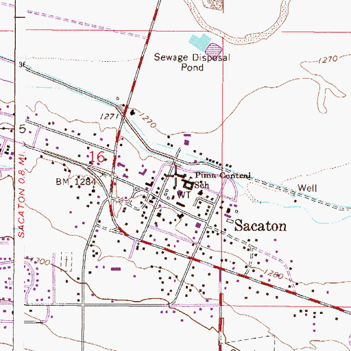 Topographic Map of Pima Central School, AZ