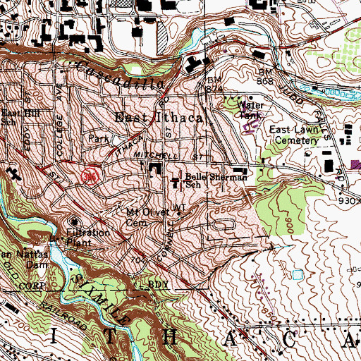 Topographic Map of Belle Sherman School, NY