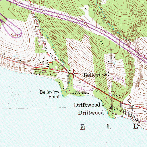 Topographic Map of Belleview, NY